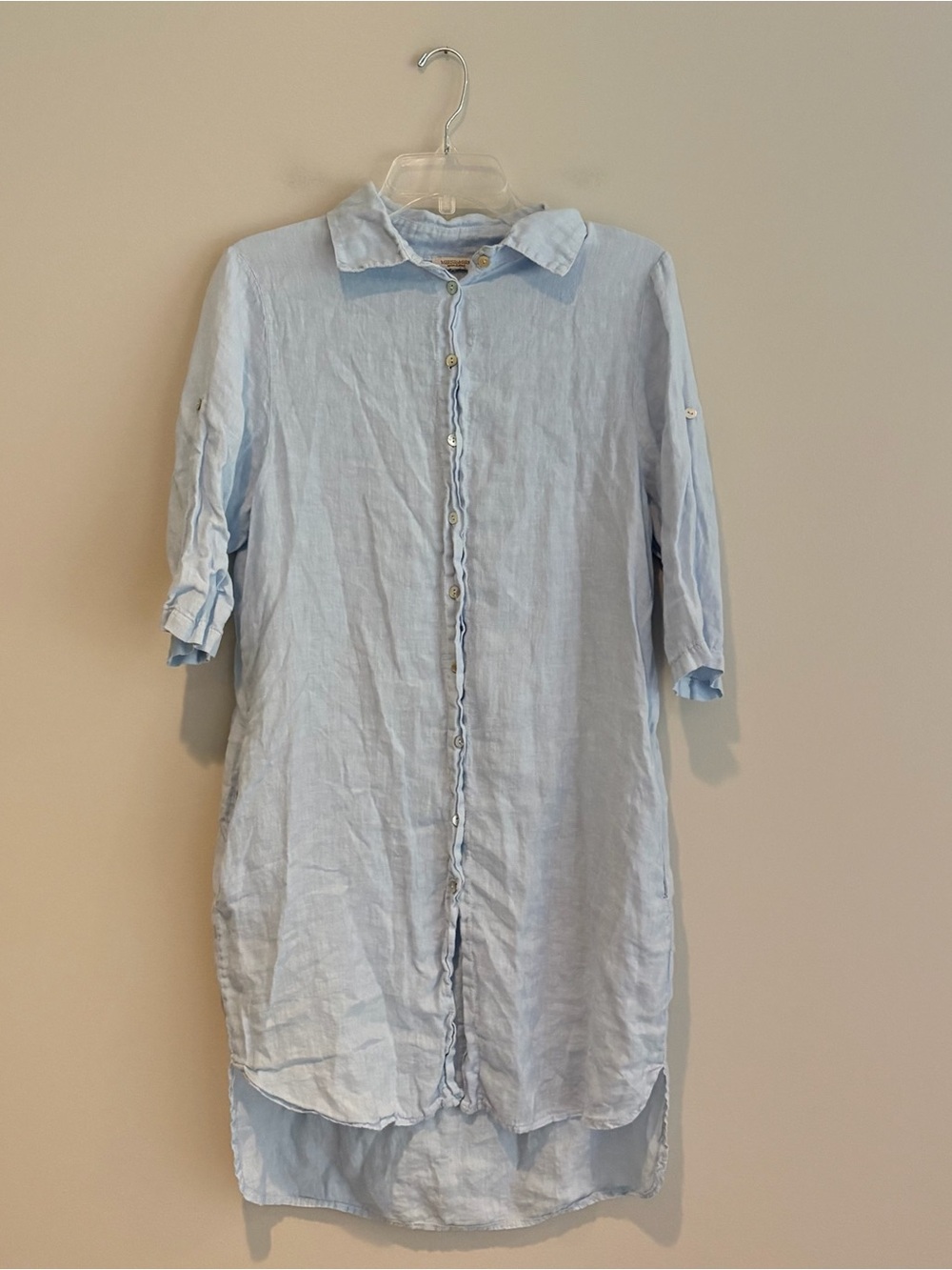 Marissa & Marie Made in Italy Light Blue Longline Linen Button-Up Shirt Size M